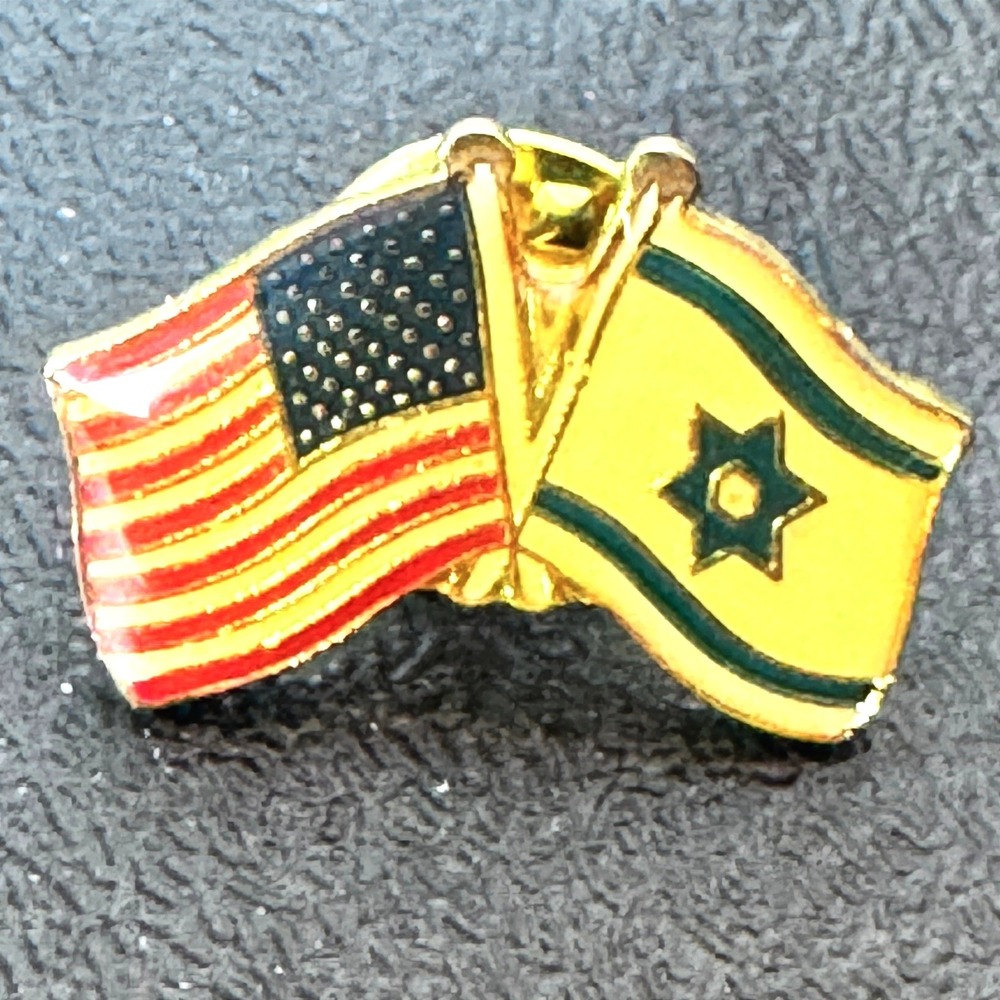 Vintage‎ USA Israel Friendship Flags Lapel Pin Gold Tone Enamel Souvenir